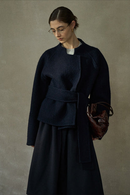 Wool blend funnel collar elegant jacket | 3 color