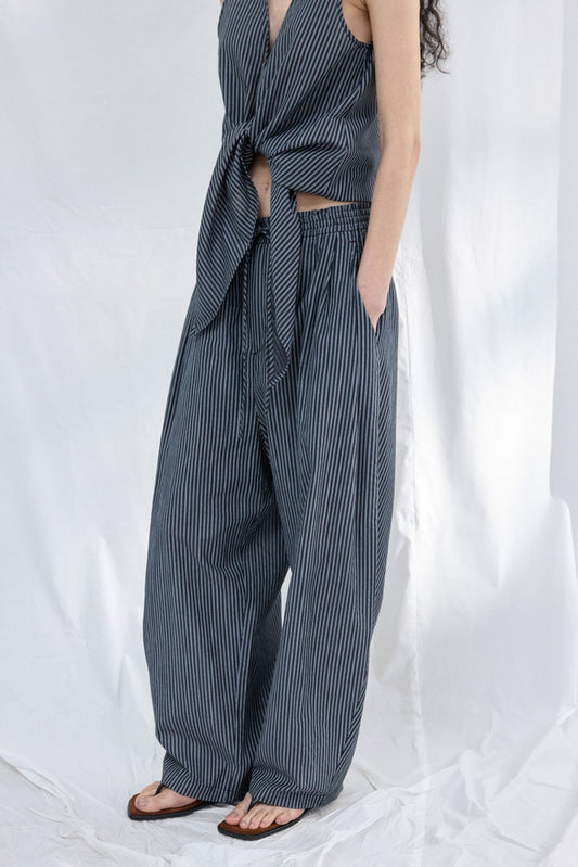 Lyocell blend loose fit stripped pants | 2 color