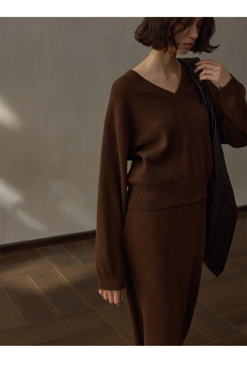 100% wool knit V-neck top | 3 color