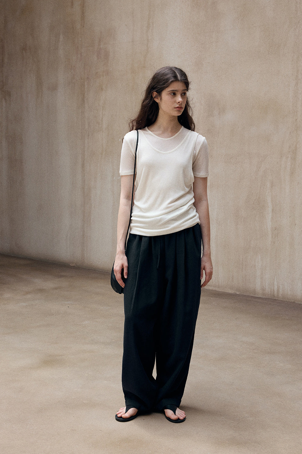 Cotton blend wide leg tapered hem pants | 2 color