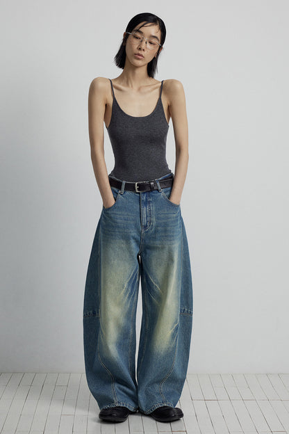 100% cotton banana silhouette jean pants | 3 color