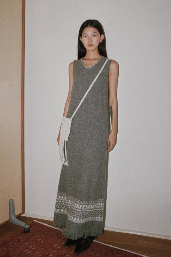 Fair-isle knit v-neck dress | 3 color