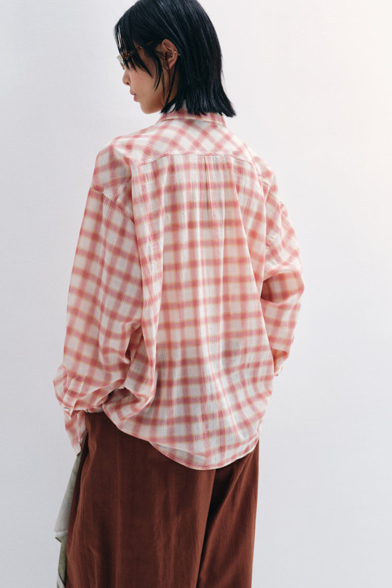 Cotton blend lightweight plaid shirt | 2 color