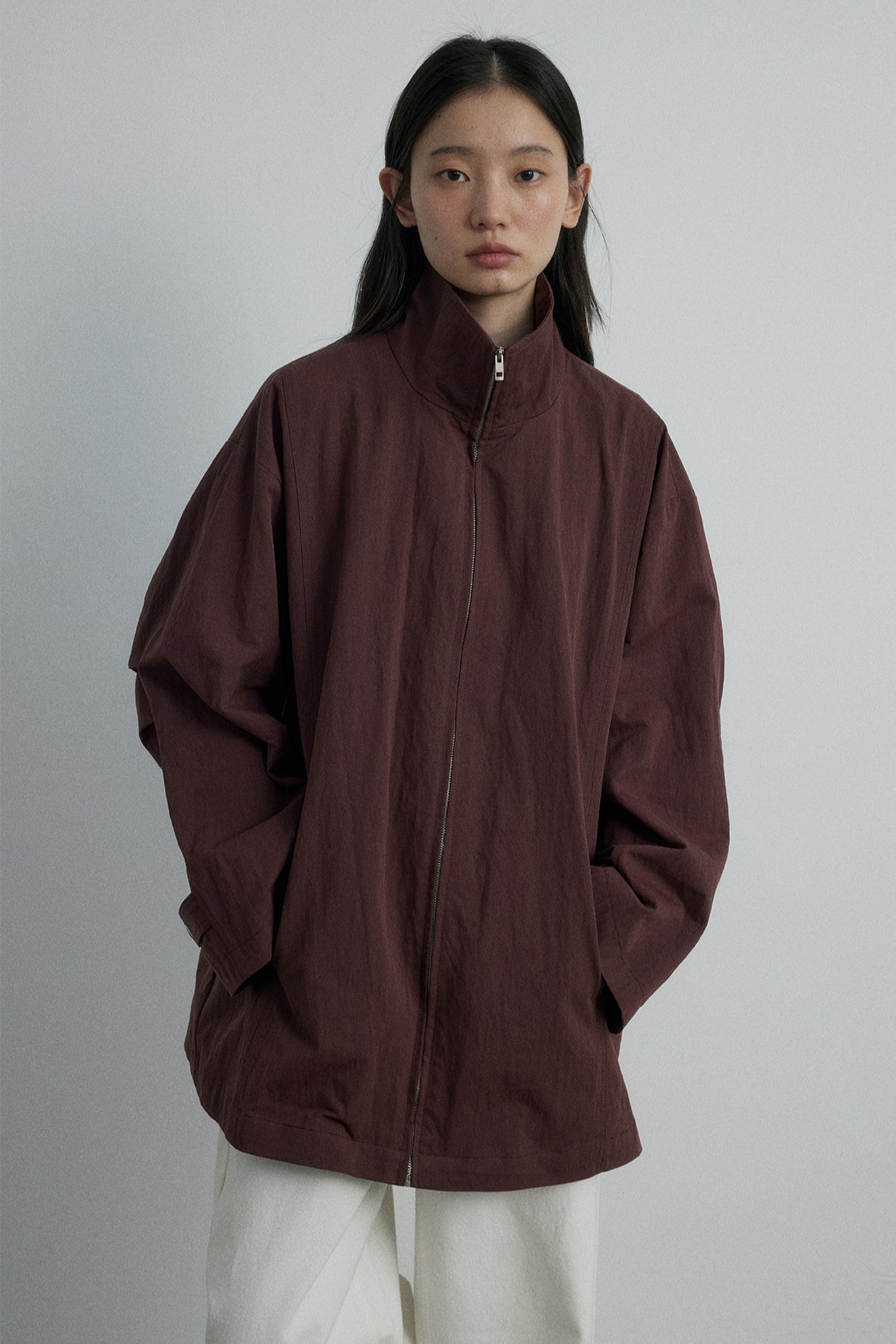 Cotton blend mid-length windbreaker jacket | 4 color