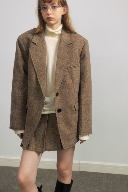 Wool riched structured sharp tweed blazer jacket | 2 color