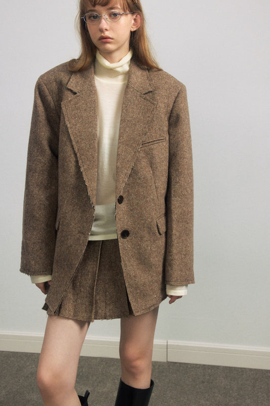 Wool riched structured sharp tweed blazer jacket | 2 color