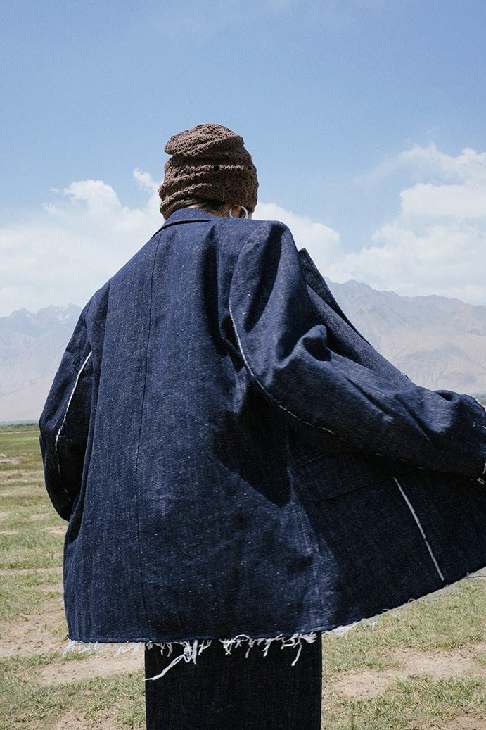 Linen-Cotton Oversized Indigo Blazer