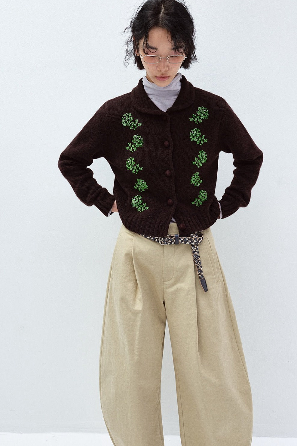 100% sheep wool hand-beaded rose cardigan | 3 color