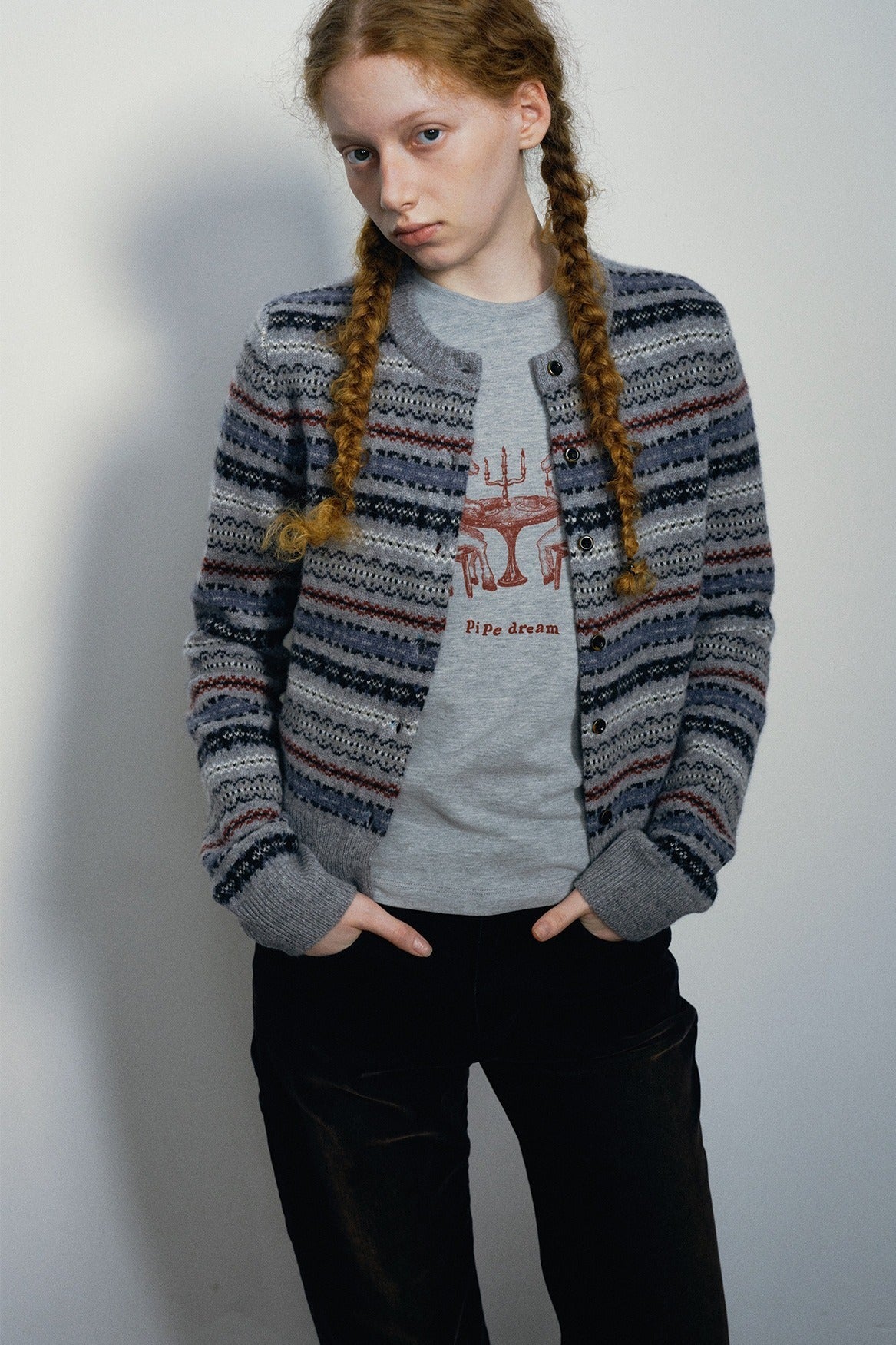 100% sheep wool round neck cardigan | 4 color