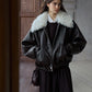 Cozy and chic detachable collar wool-filled PU jacket | 2 color