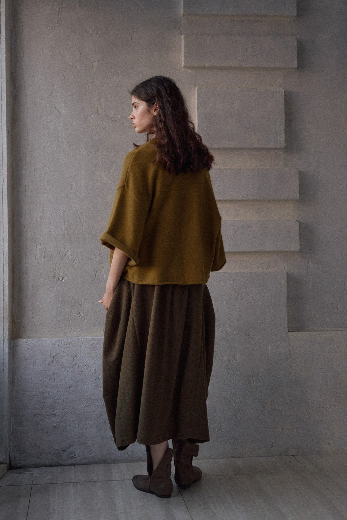 Wool blend loose fit silhouette skirt | 2 color