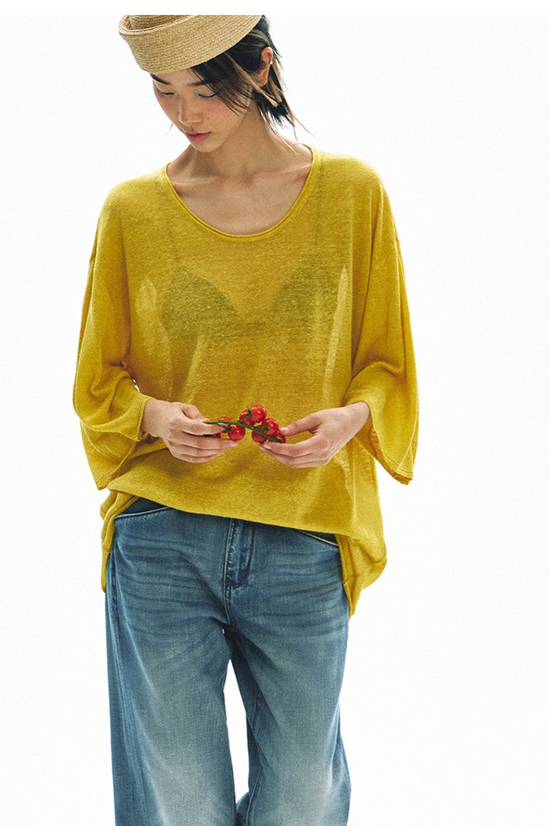 Linen-blend sheer knit top | 3 color