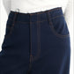 Structured sharp straight-leg raw-waistline stitching jeans