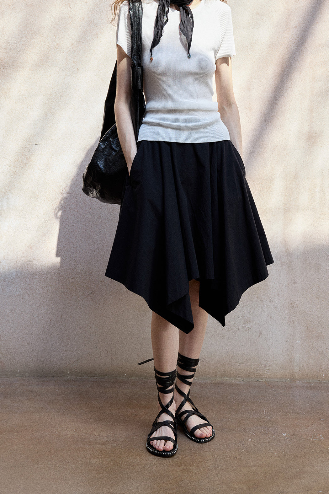 "Ohmi Bleach" cotton handkerchief-style midi skirt | 3 color