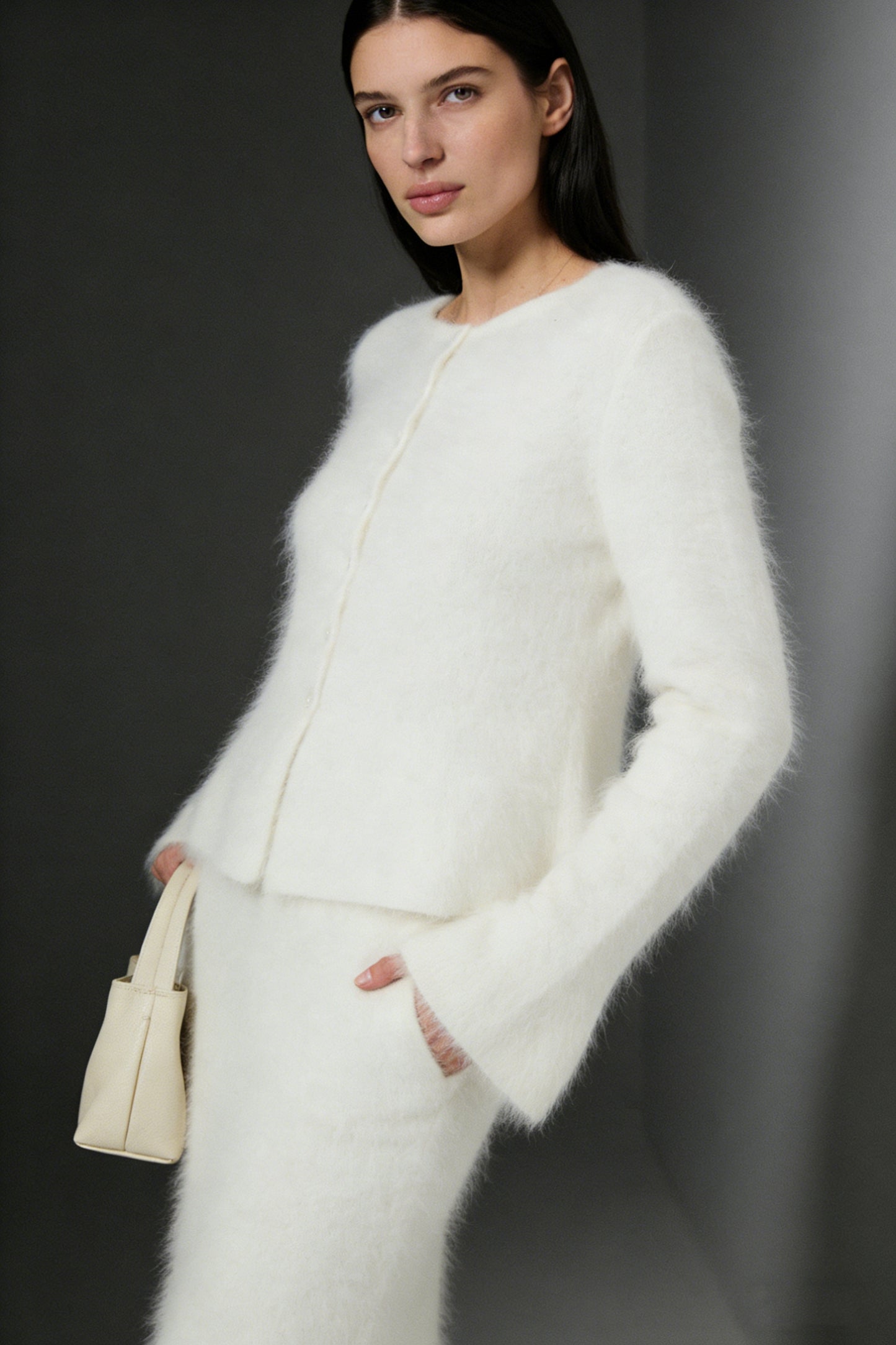 Otter-fleece blend waisted plush cardigan | 2 color