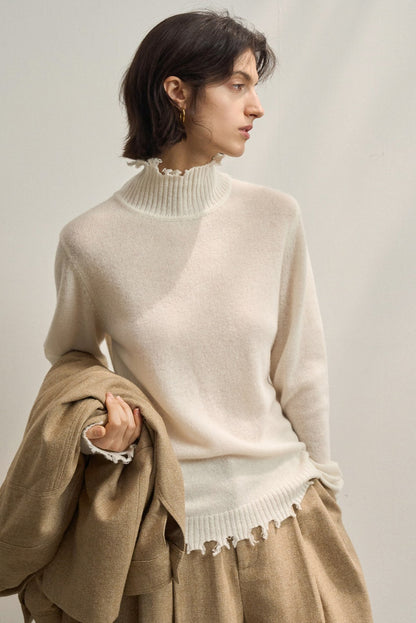 100% sheep wool raw-edge casual vibe sweater | 5 color