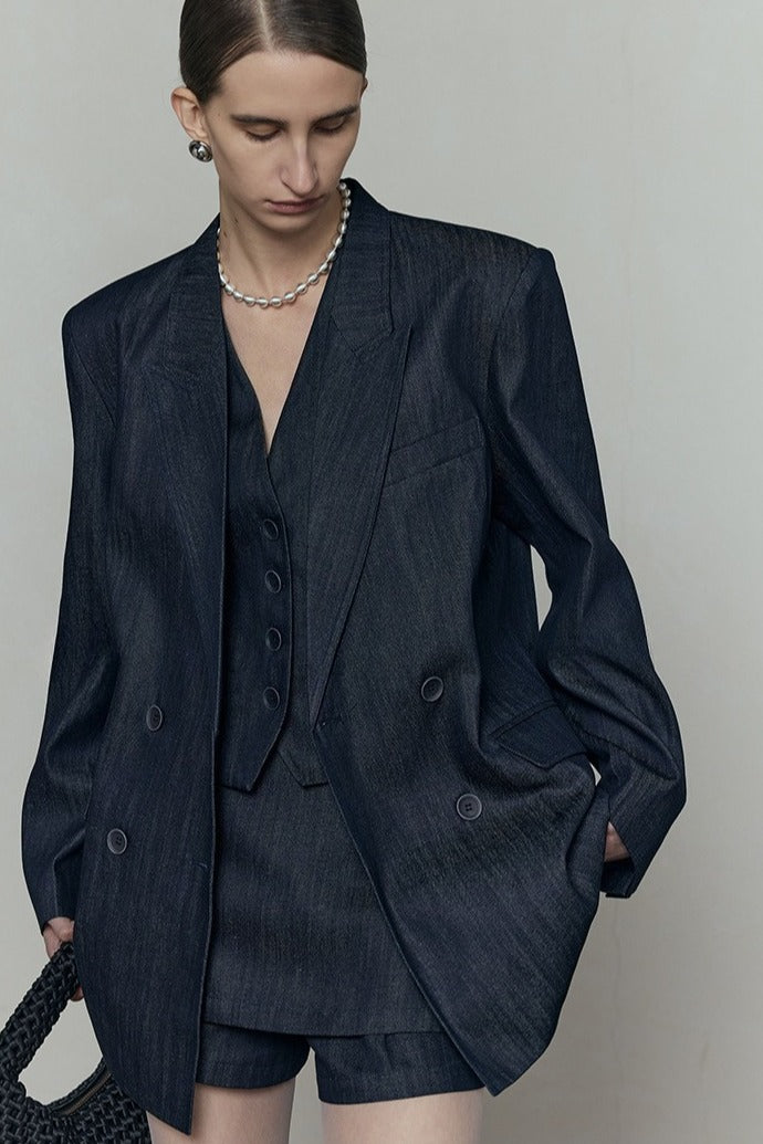 Cotton-Tencel-ramie denim blazer