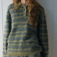 Alpaca blend striped long-hair polo sweater | 4 color