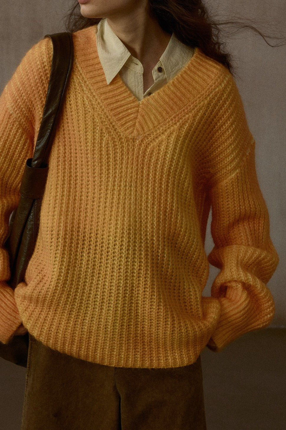 Chunky knit loose-fit V-neck drape sweater | 4 color