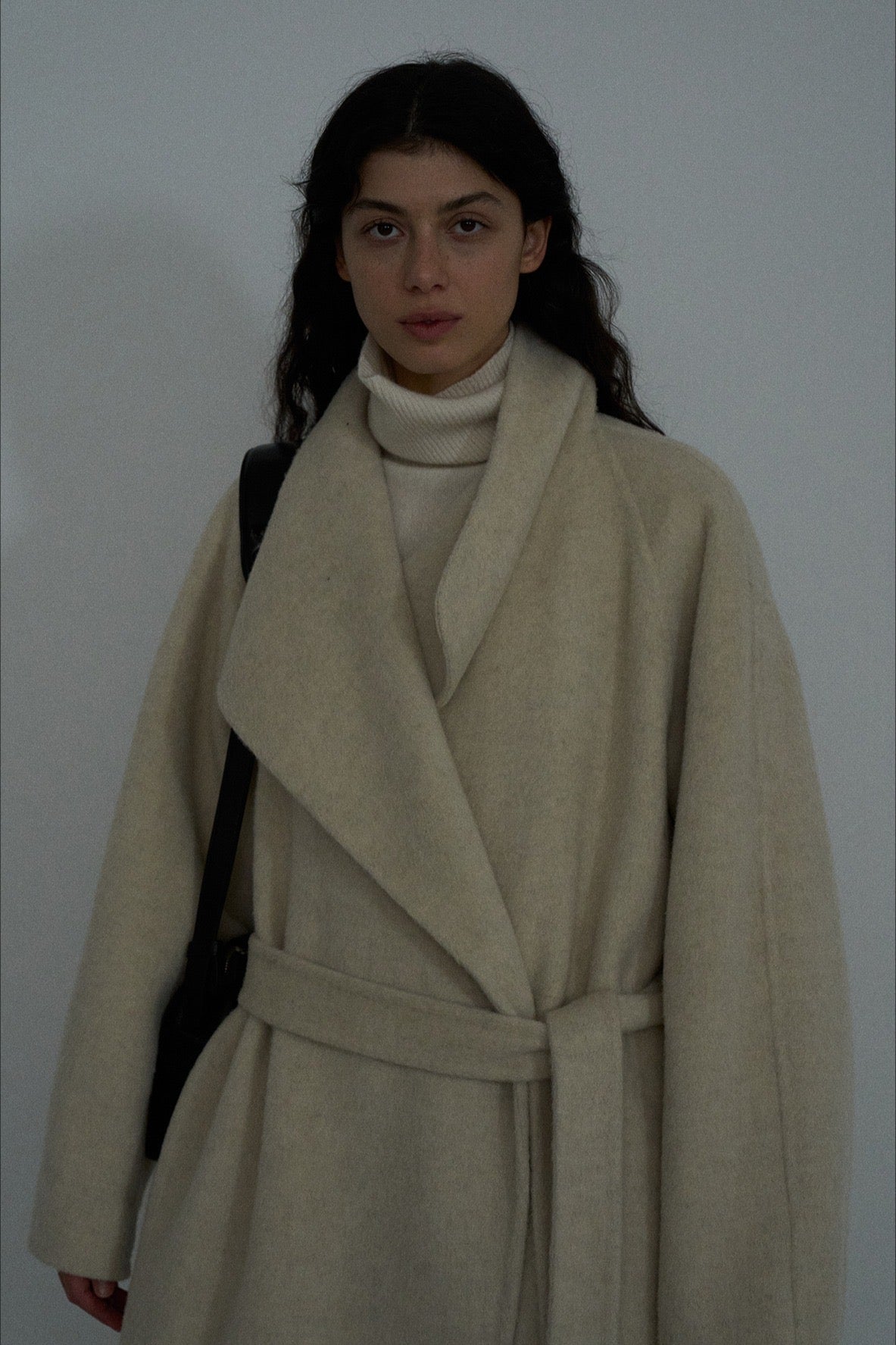 Wool & rabbit fur & silk large lapel overcoat | 4 color