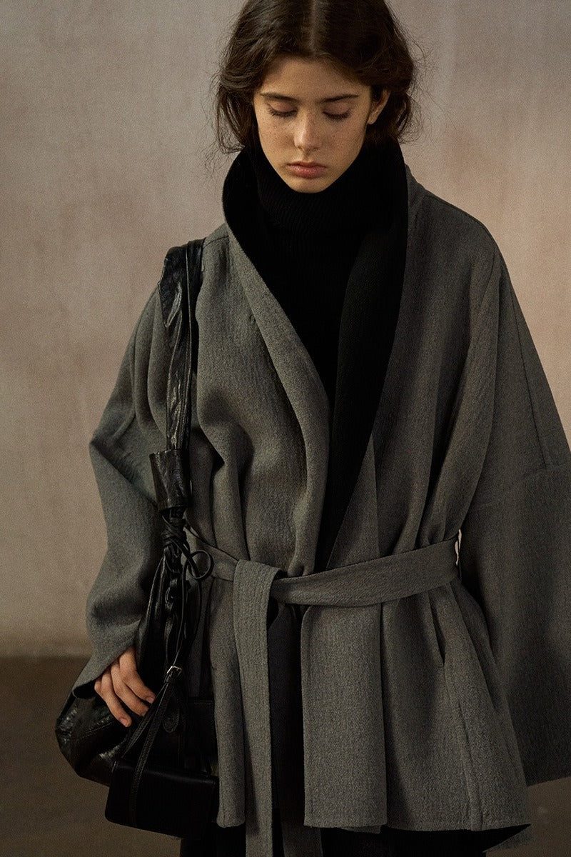 Wool blend loose-fit batwing silhouette jacket | 2 color