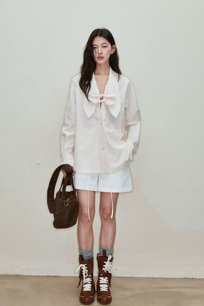 Lyocell-cotton butterfly knot blouse | 3 color