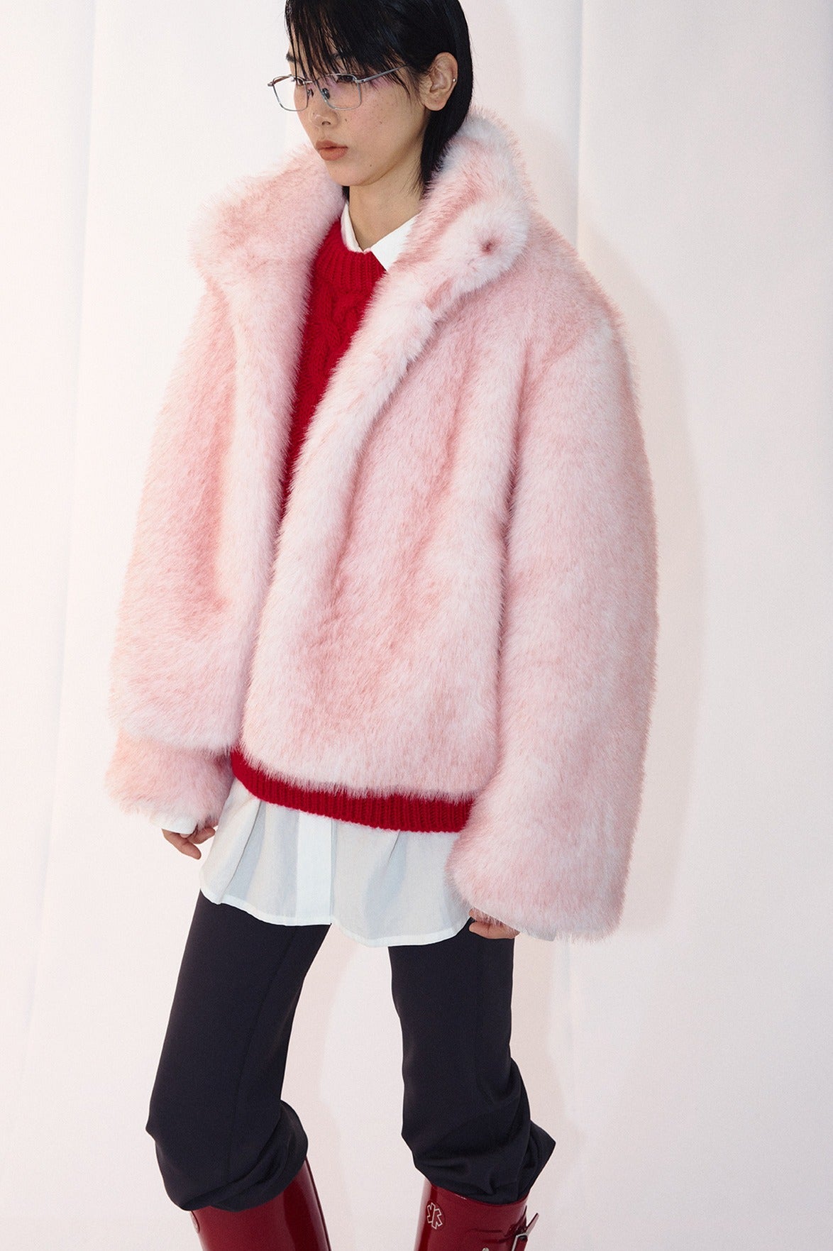 Faux fur cropped plush jacket | 2 color