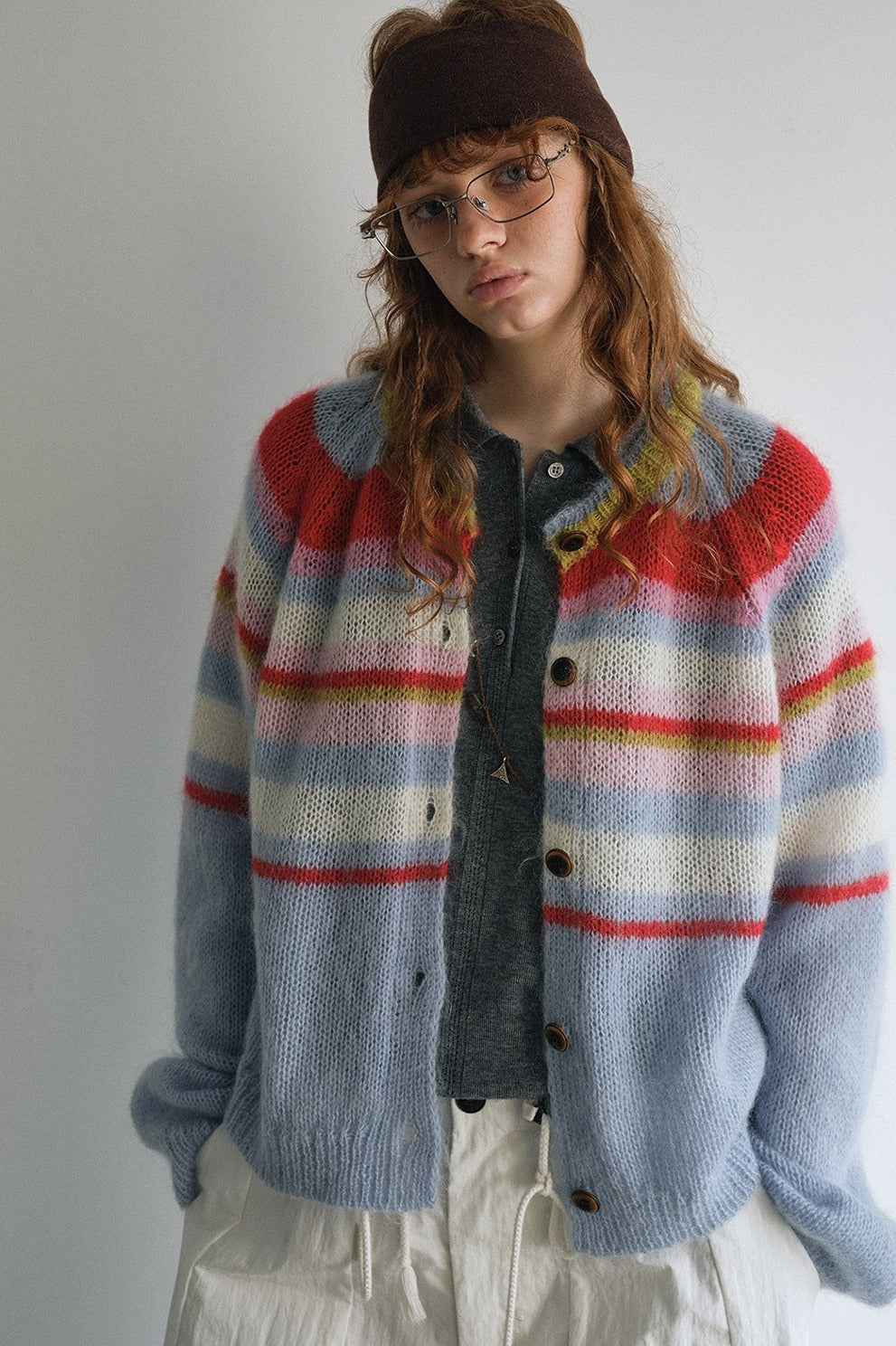 Wool and mohair cozy stripped sweater cardigan | 3 color