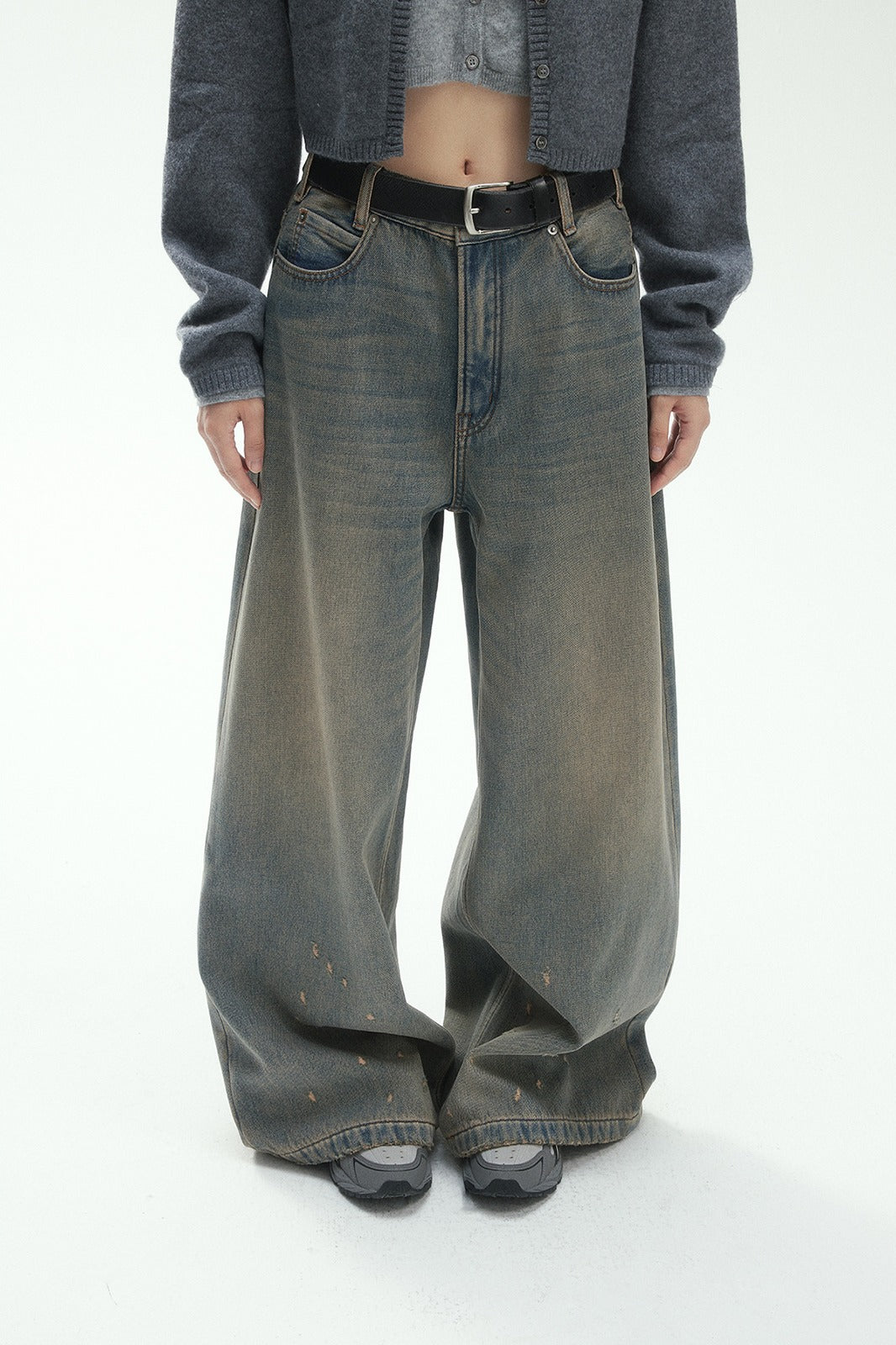 Cotton extra relaxed straight-leg fleece jeans | 2 color