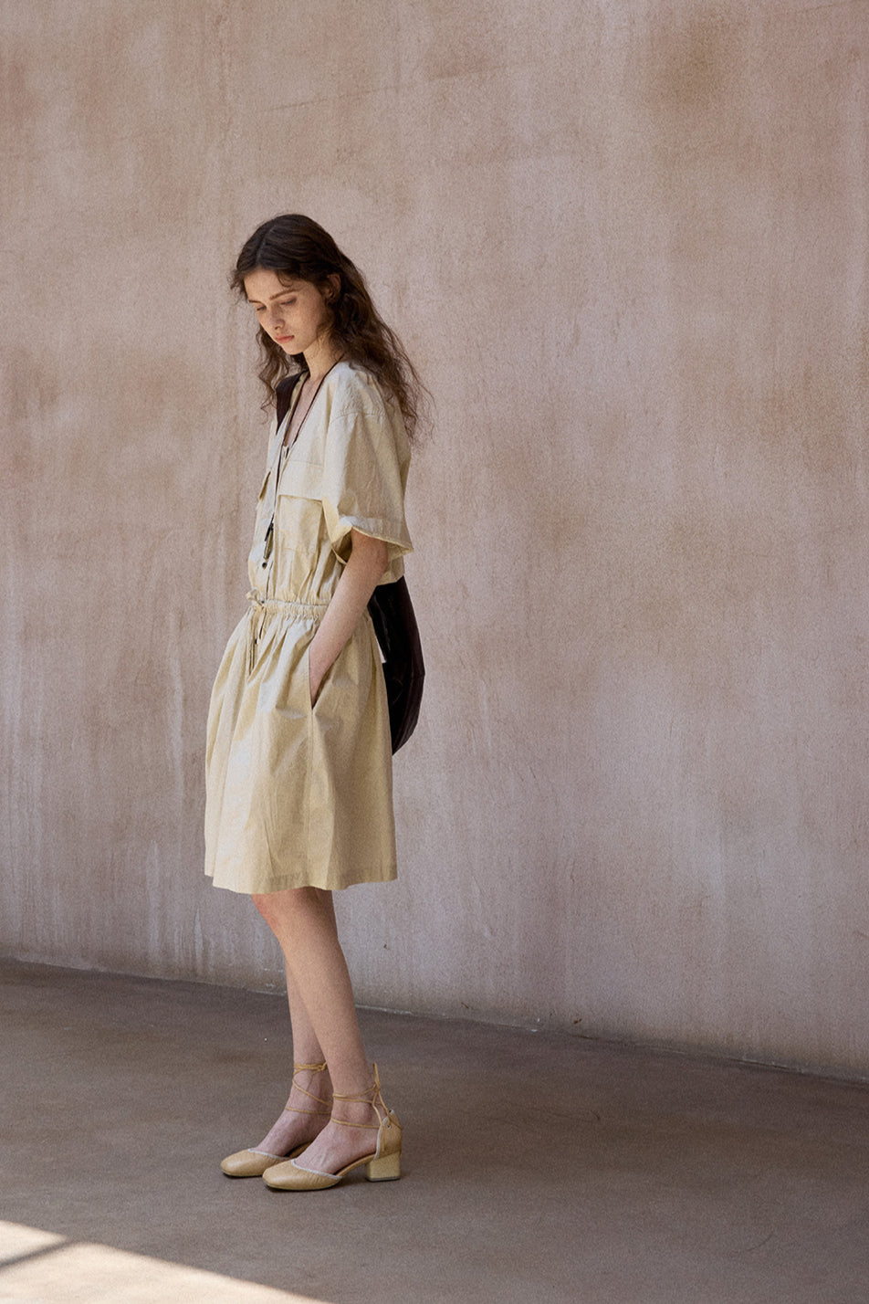 100% cotton pockets U-neck casual dress | 2 color