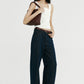 Cotton blend straight leg folded cuff jeans