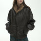 Retro-style fur-trimmed collar PU bomber puffer jacket | 2 color