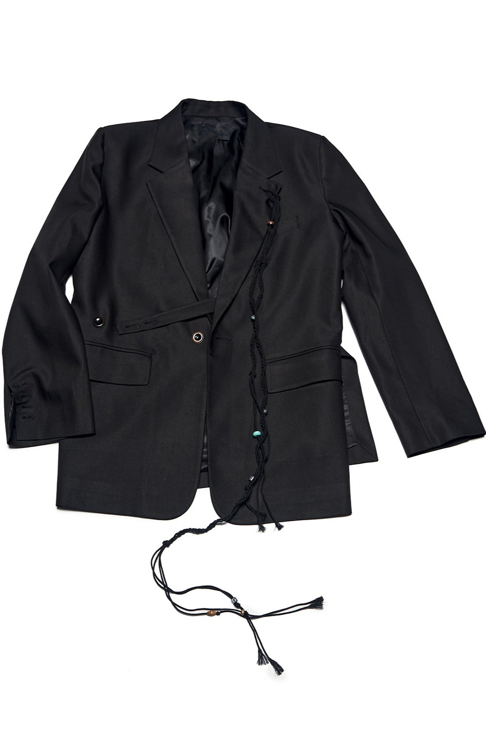 Shiny relaxed fit blazer with cord at lapel | 2 color