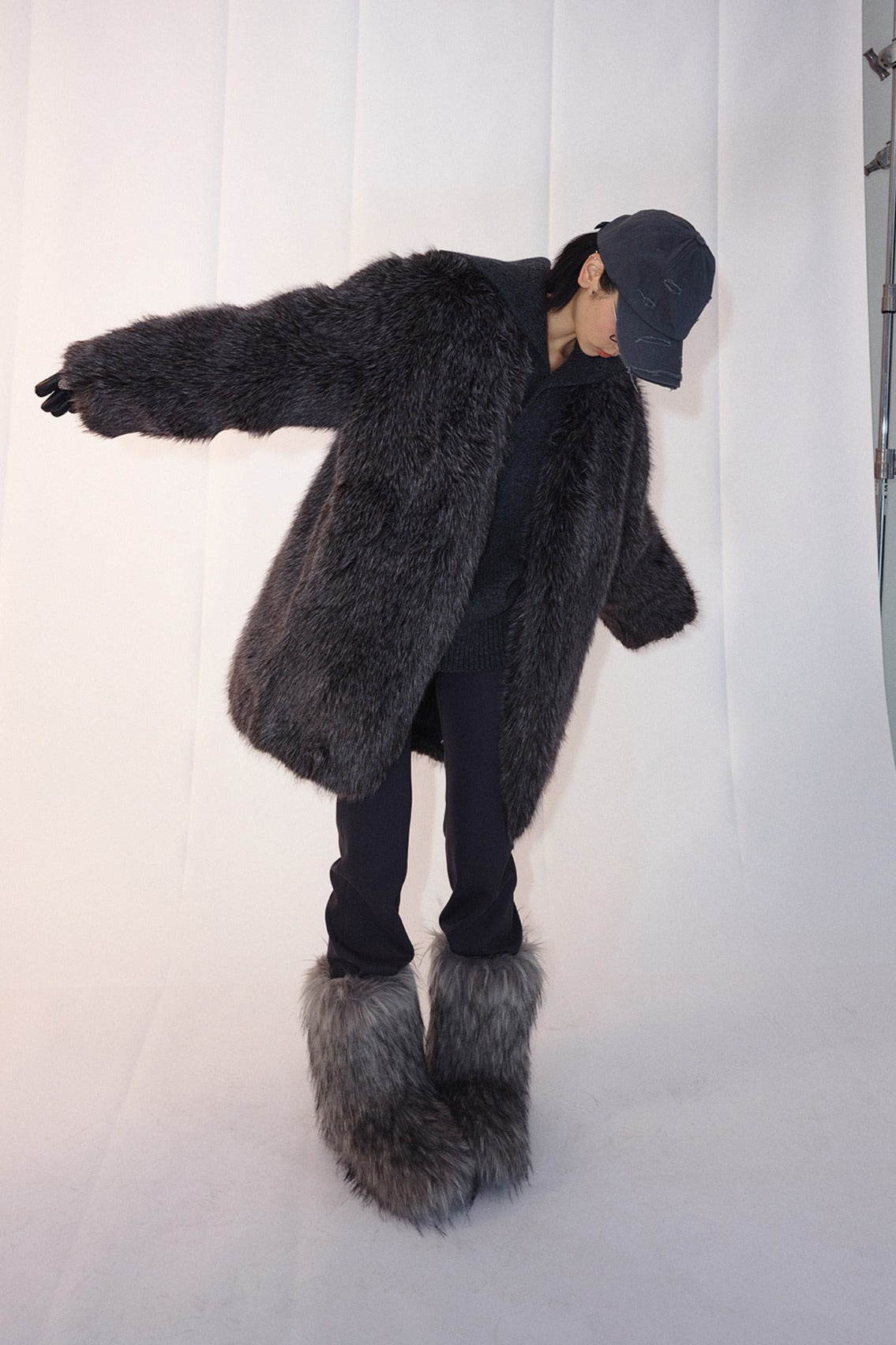 Faux fur mid-length soft drape coat | 2 color