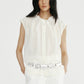 Woolen pleated collar petite fly sleeve sheer top