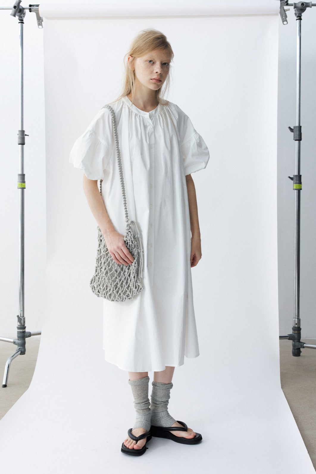 100% cotton bubble sleeves relaxed-fit dress | 4 color