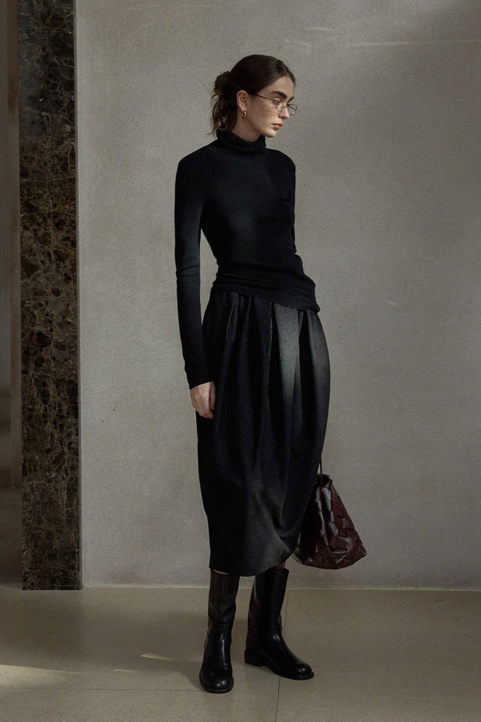 Brushed-fleece bud-shape skirt