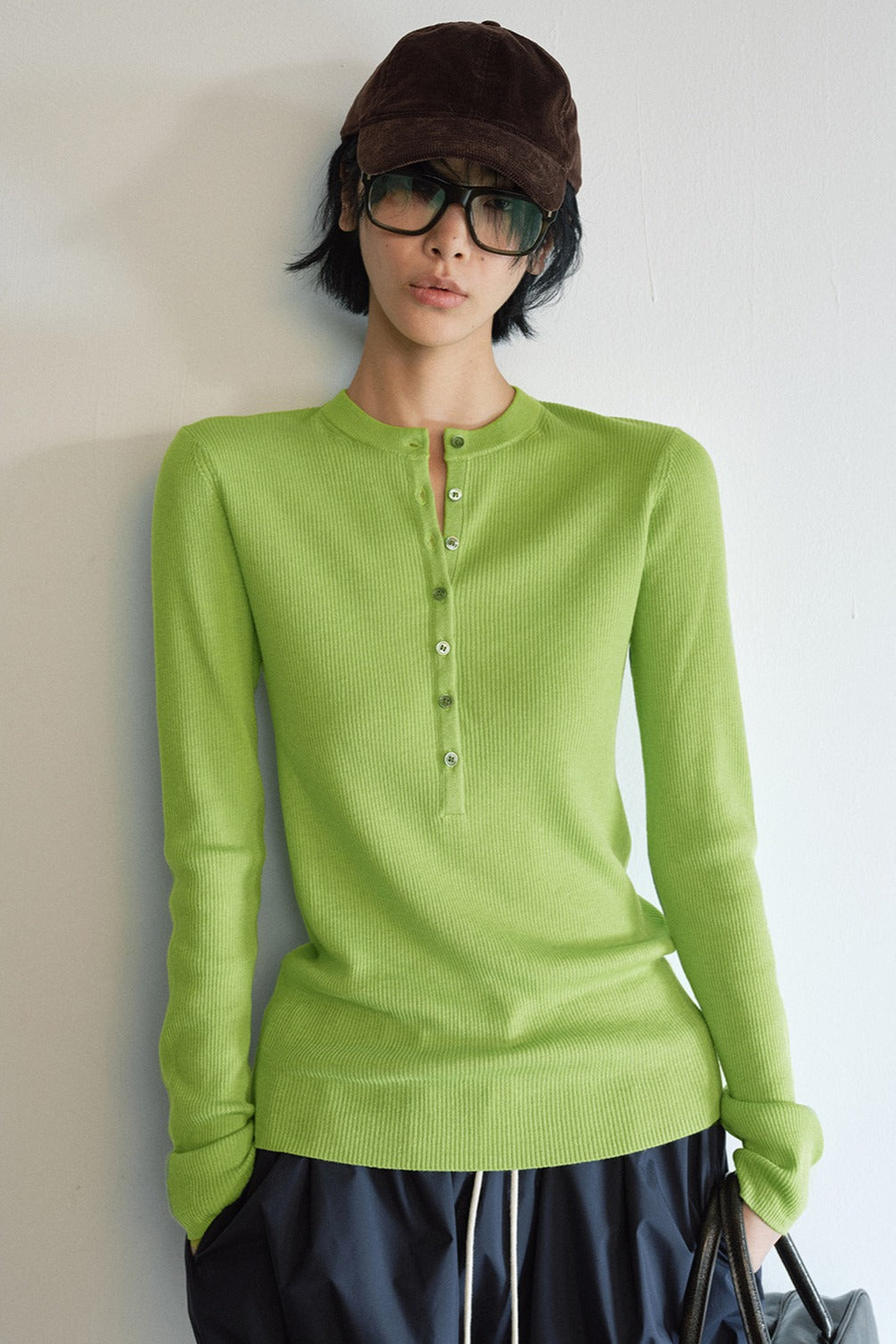 Wool blend fit henley collar knitwear | 5 color
