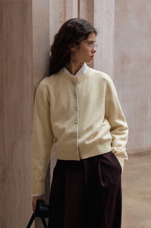100% wool classic round neck cardigan | 4 color