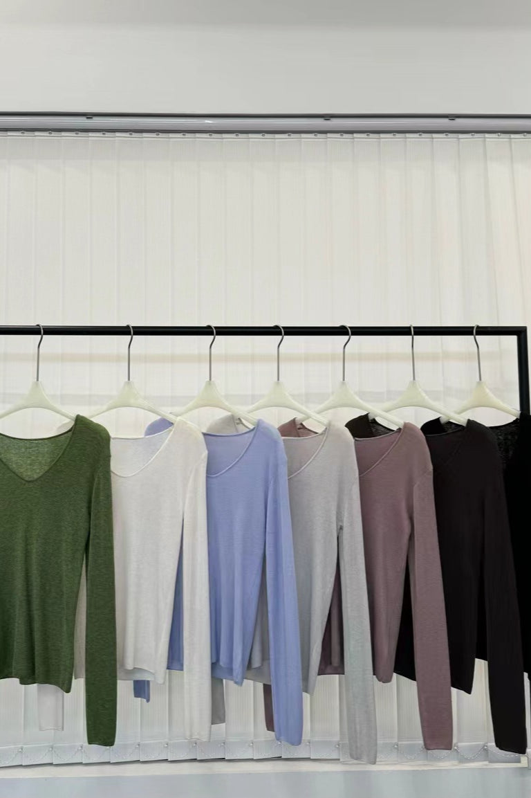 Wool containing V-neck basic knitwear | 7 color