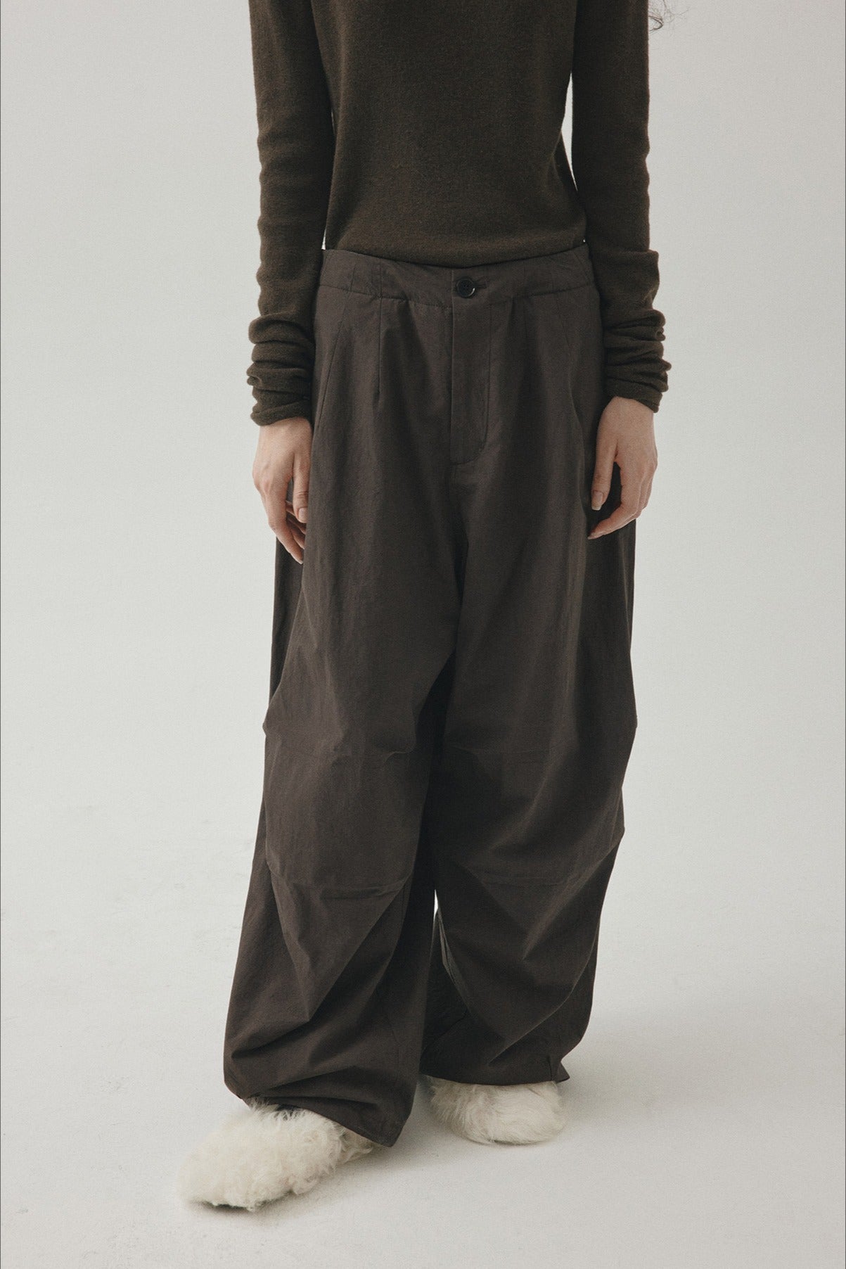 "Ohmi Bleach" cotton wide leg padding pants | 3 color