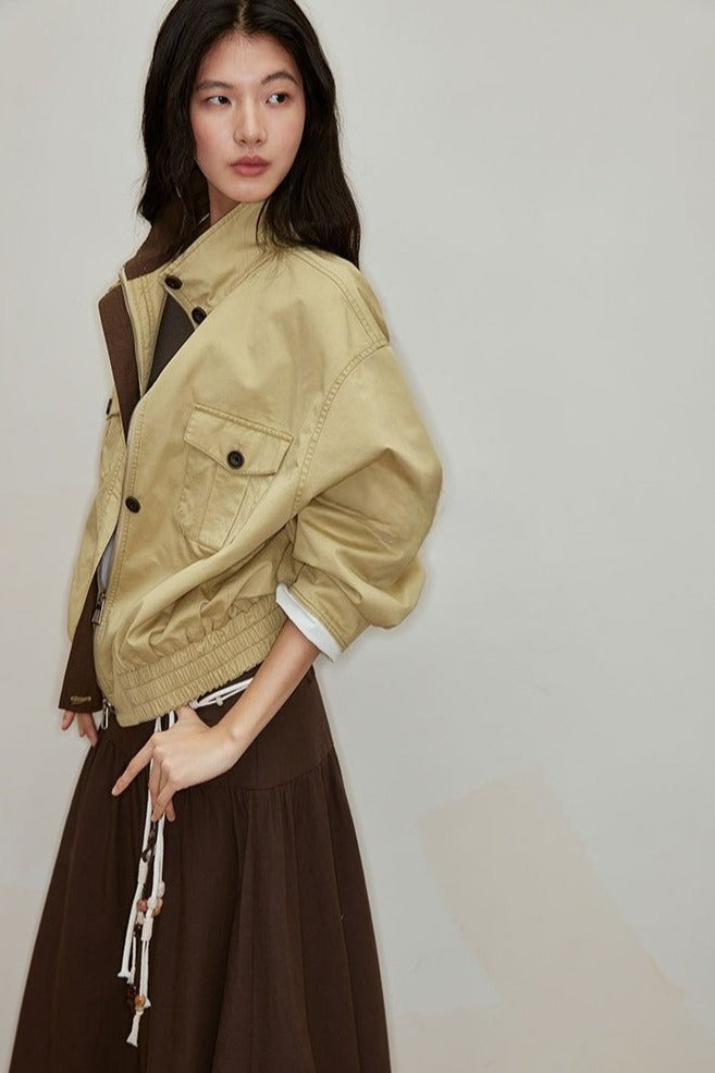 100 cotton Notched-collar utility jacket | 3 color