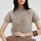 Cashmere-alpaca blend soft puffy short-sleeve sweater