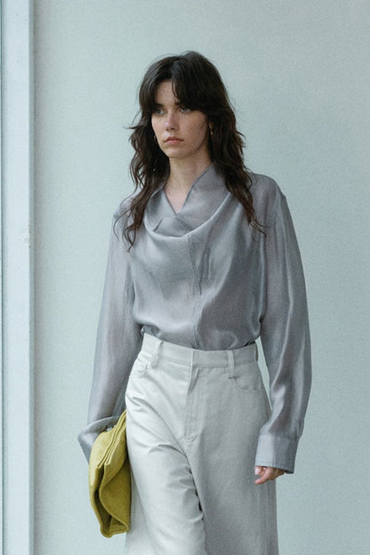 Lightweight and sheer ruffled collar shirt | 4 color