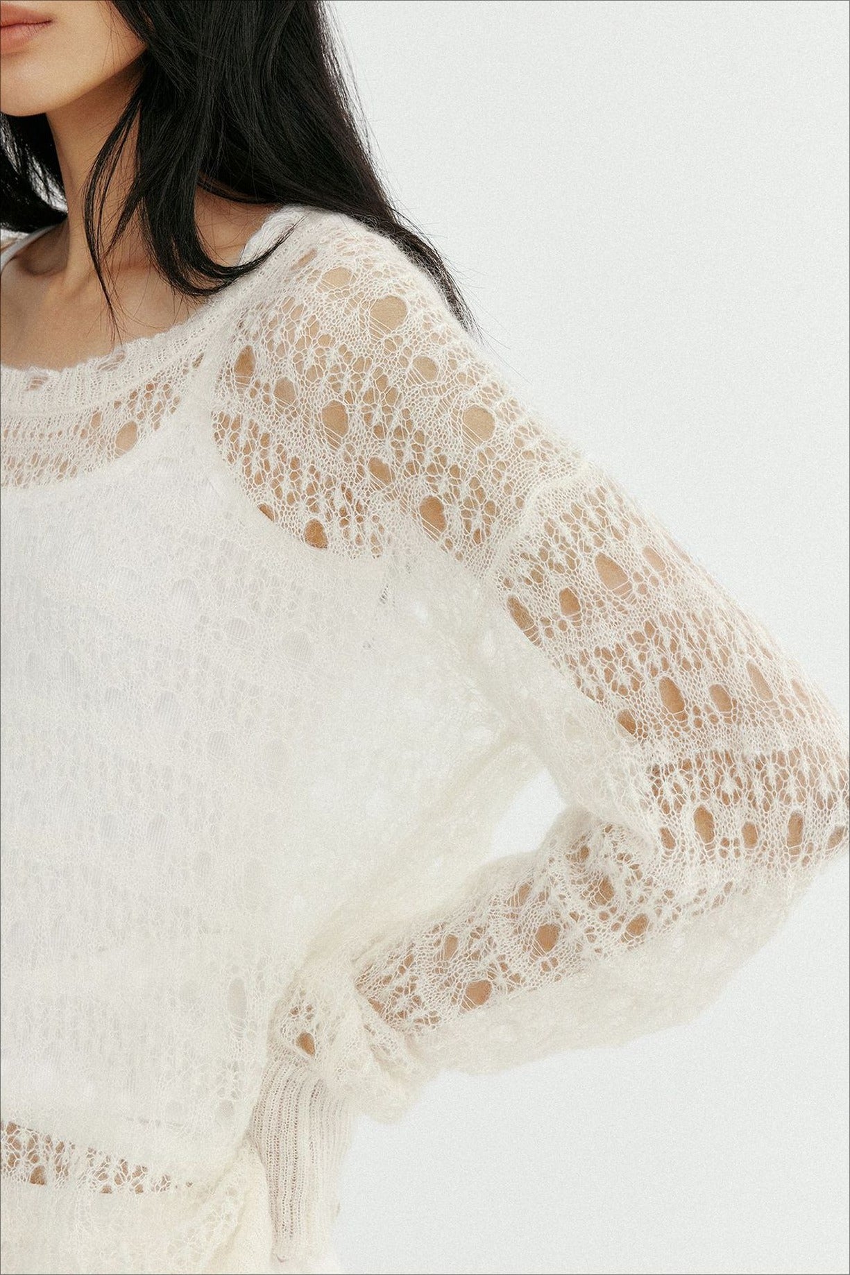 Wool blend airy open-knit hole knitwear | 2 color