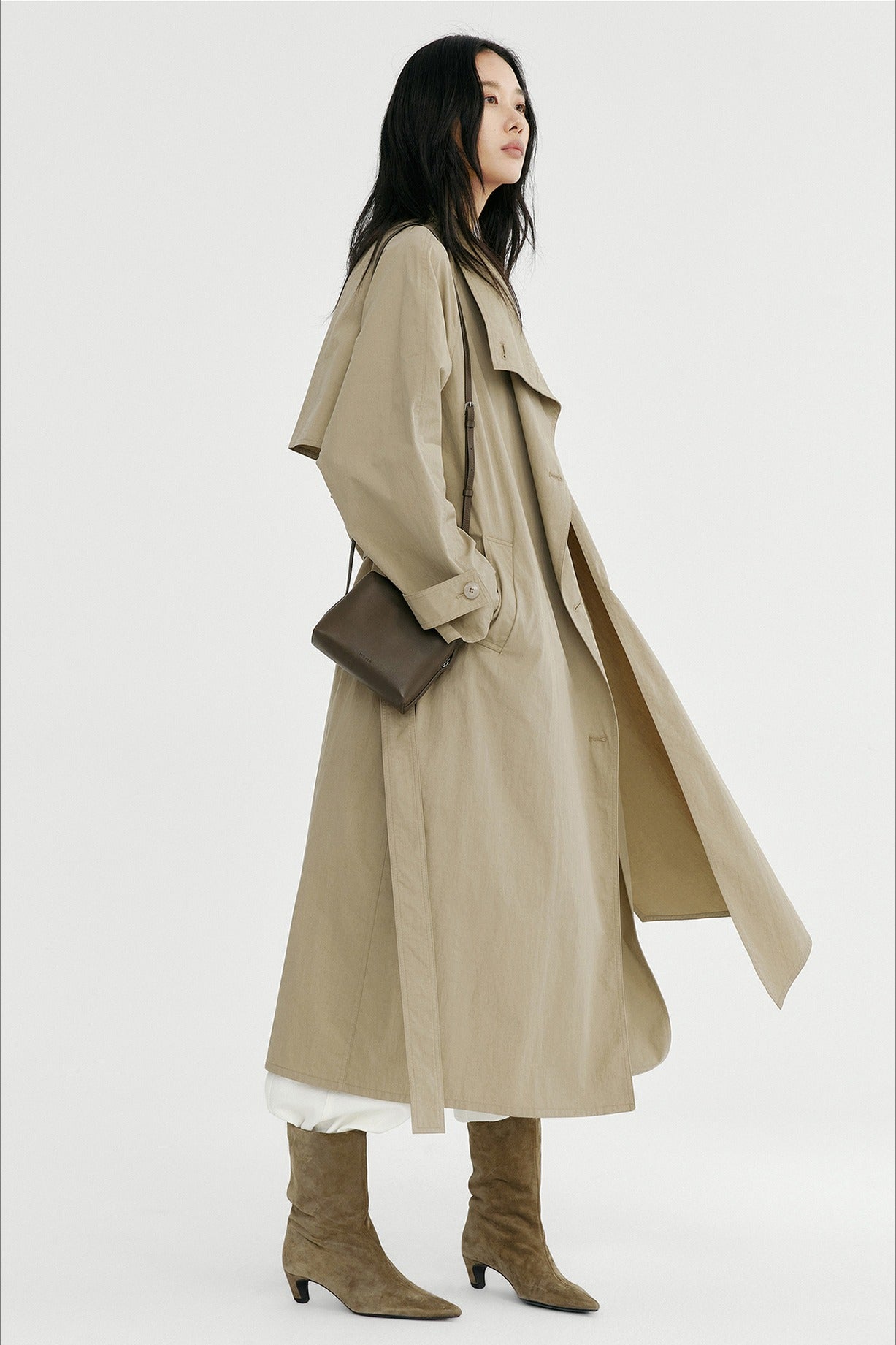 Cotton blend crinkled surface cape trench coat | 2 color