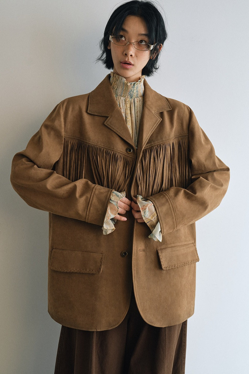 Suede texture fringe blazer | 2 color