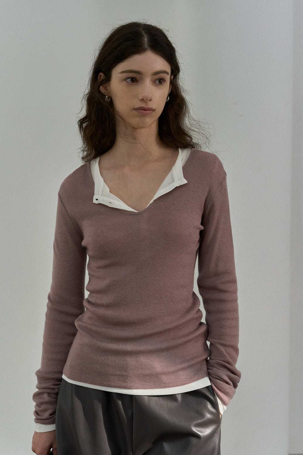 Wool containing V-neck basic knitwear | 7 color