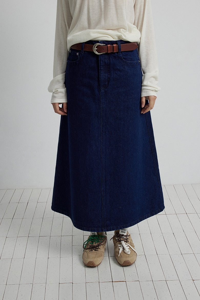 100 cotton embroidery A-line denim skirt | 2 color