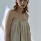 Wrinkle resistant linen pleated strapless dress | 2 color